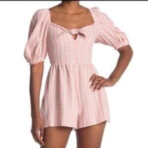 Topshop Pink Gingham Puff Sleeve Shorts Romper Size 4